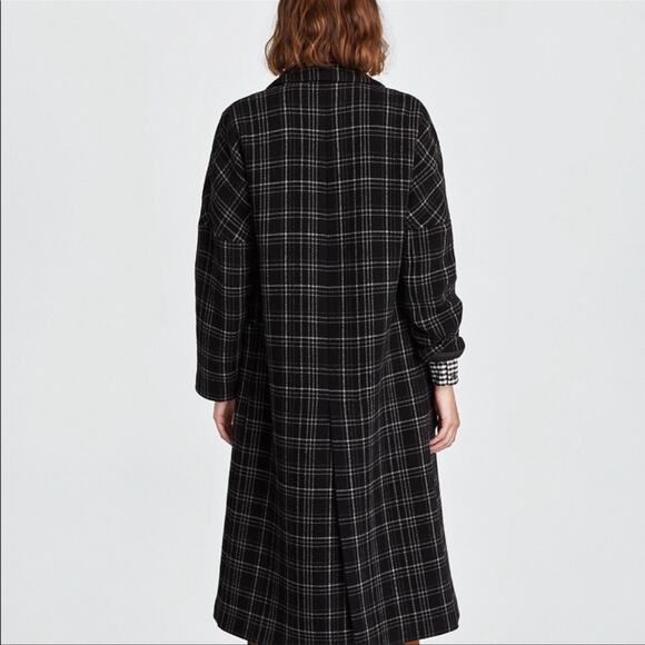 Zara Plaid Checked Double breasted Wool Long Coat Size XS - Picture 4 of 15